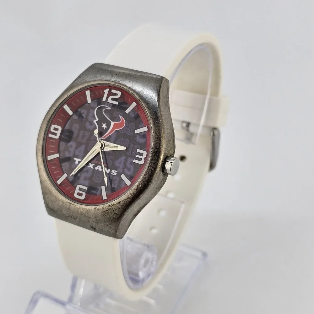 Houston Texans NFL Men's Watch 40MM Black Dial White Plastic Bands New Battery